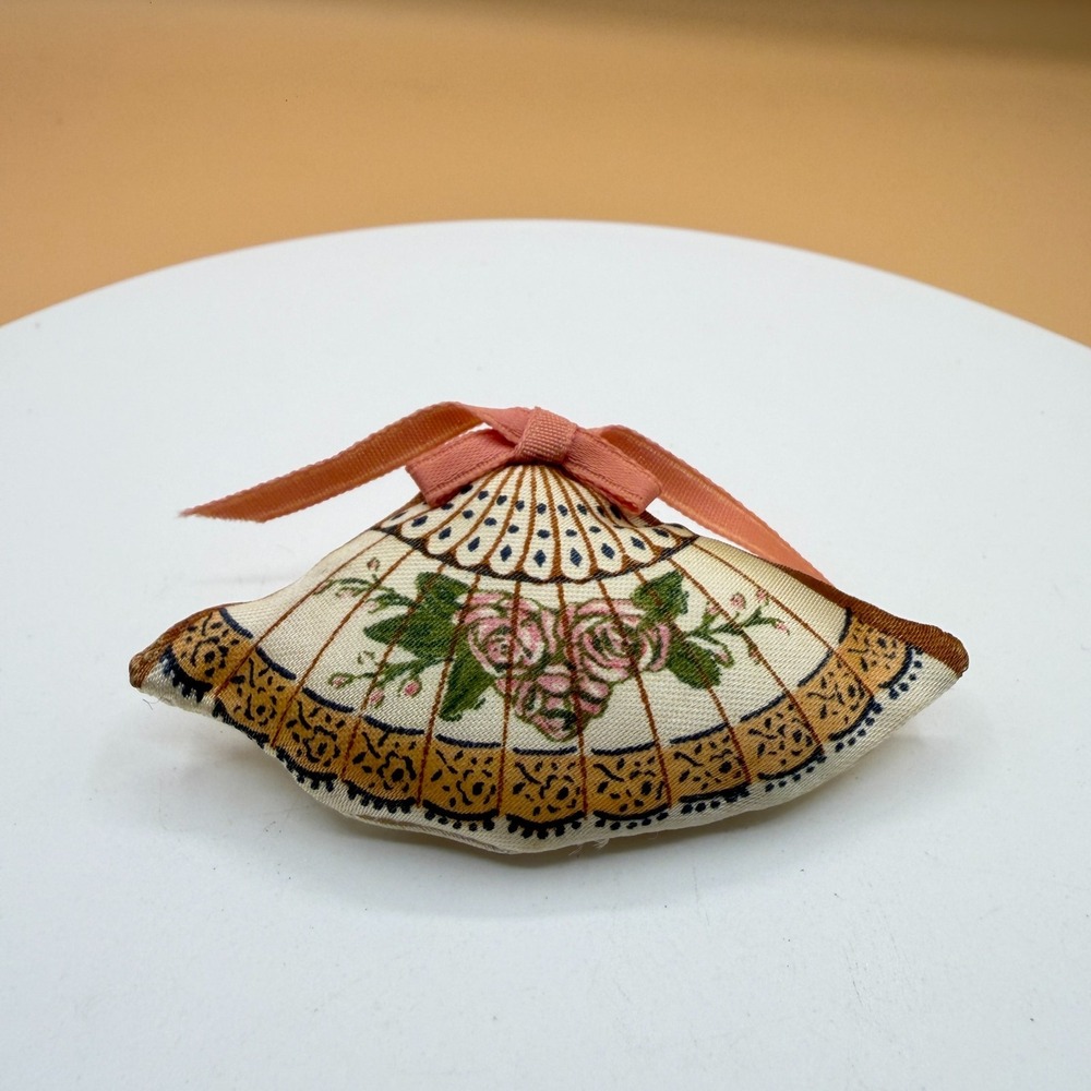 Floral Fabric Fan Brooch Pink Rose Bow Vintage Cottagecore Statement Pin Gift
